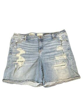 Lane Bryant 20 Boyfriend Midi Jean Shorts Light Wash Denim Distressed Stretch